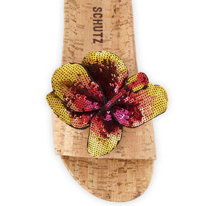 SCHUTZ Geisa Sequin Flower Cork Sandals